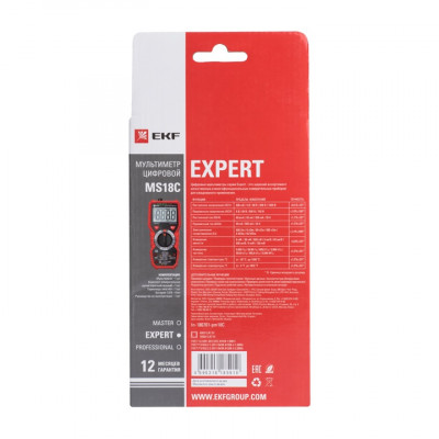 Фотография Мультиметр цифровой MS18C EKF Expert, артикул In-180701-pm18C