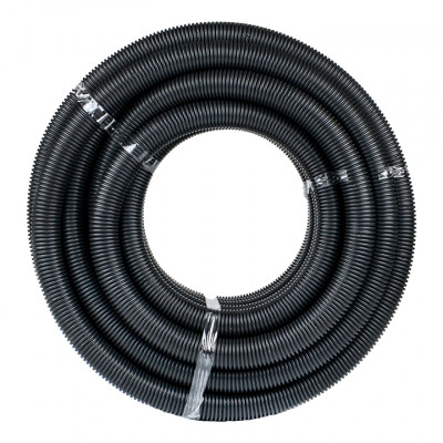 Фотография Труба гофрированная негорючая безгалогеновая FRHF с протяжкой d40 мм (25 м) черная EKF-Plast, артикул FRHF-40