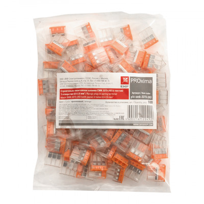 Фотография Строительно-монтажная клемма СМК 2273-243 (с пастой) 3 отверстия 0,5-2.5мм2 (100шт.) EKF PROxima, артикул plc-smk-2273-243