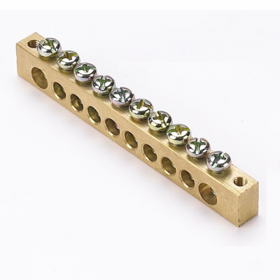 Фотография Шина PEN ноль-земля (8х12мм) 10 отверстий латунь крепеж по краям EKF PROxima, артикул sn0-125-10-k