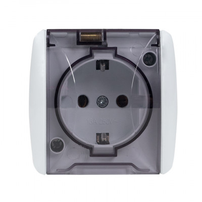 Фотография Владивосток Розетка 1-местная 16А с заземлением с прозрачной крышкой IP54  EKF, артикул EQR16-029-30-54-T