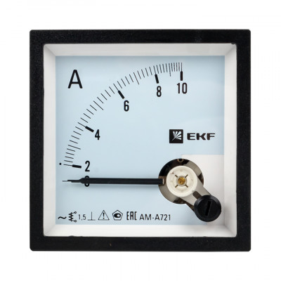 Фотография Амперметр AMA-721 аналоговый на панель (72х72) квадратный вырез 10А прямое подкл. EKF, артикул ama-721-10