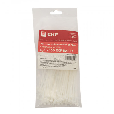 Фотография Хомут нейлоновый (2,5х100) (100шт.) EKF Basic, артикул plc-c-2.5x100