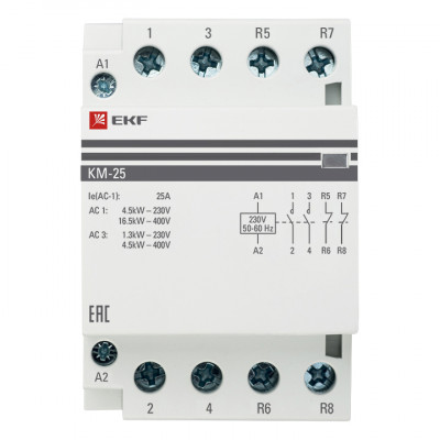 Фотография Контактор модульный КМ 25А 2NО+2NC (3 мод.) EKF PROxima, артикул km-3-25-22