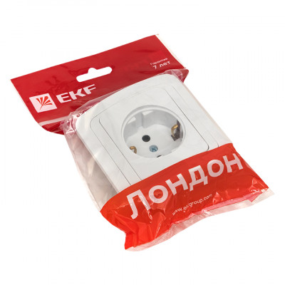 Фотография Лондон Розетка 1-местная с заземлением 16А керамика белая EKF PROxima, артикул EER16-028-10C