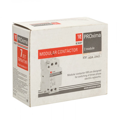 Фотография Контактор модульный КМ РУ 63А 2NO (2 мод.) EKF PROxima, артикул km-2m-63-20