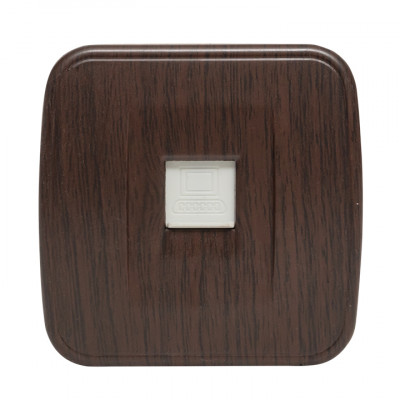 Фотография Розетка RJ-45 1-местная ОП Минск, 1А, 120В, тёмное дерево EKF, артикул EGK01-035-40