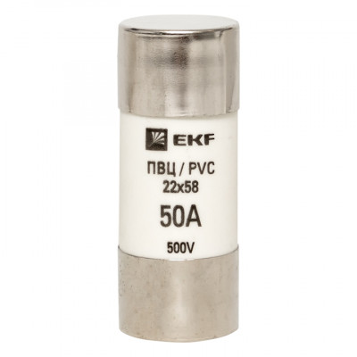 Фотография Плавкая вставка цилиндрическая ПВЦ (22х58)  50А EKF PROxima, артикул pvc-22x58-50