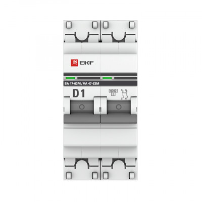 Фотография Автоматический выключатель 2P 1А (D) 6кА ВА 47-63M без теплового расцепителя EKF PROxima, артикул mcb4763m-6-2-1D-pro