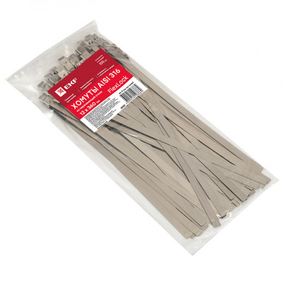 Фотография Хомут AISI 316 из нержавеющей стали, 12x360 (100 шт.) FlexLock PROxima, артикул plc-fl-tss-316-12x360