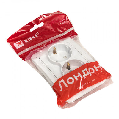 Фотография Лондон Розетка 2-местная с заземлением 16А белая с защ. штор. EKF PROxima, артикул EER16-128-100