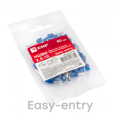 Фотография Наконечник штыревой втулочный изолированный  НШвИ 2,5-12 (50шт.) EKF PROxima, артикул nhvi-2.5-12