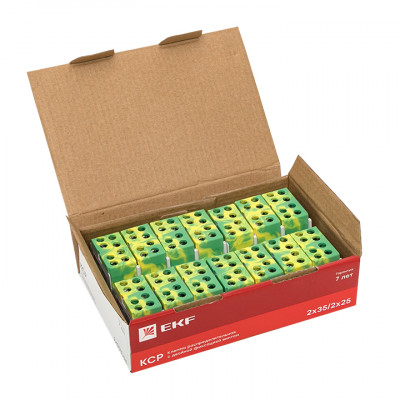 Фотография Клемма распределительная КСР с двойным винтом 2x35/2x25 желто-зеленая EKF PROxima, артикул ksr-2.35-2.25-y-green