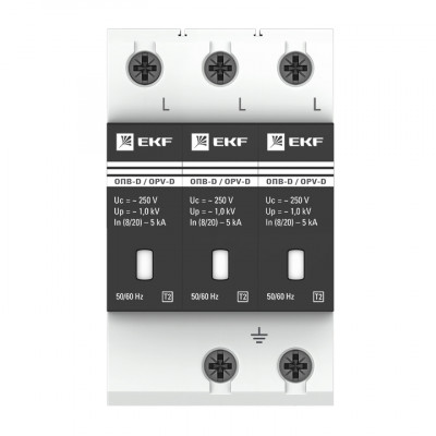 Фотография Ограничитель импульсных напряжений ОПВ-D/3P In 5кА 230В с сигн. EKF PROxima, артикул opv-d3