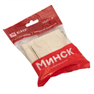 Фотография Выключатель 2-кл. СП, Минск, с индикатором 10А, бежевый EKF, артикул ERV10-123-20