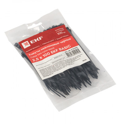 Фотография Хомут нейлоновый черный (2,5х100) (100шт.) EKF Basic, артикул plc-cb-2.5x100