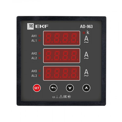 Фотография Амперметр AD-963 цифровой на панель (96х96) трехфазный EKF  PROxima, артикул ad-963