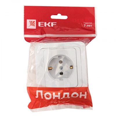 Фотография Лондон Розетка 1-местная с заземлением 16А керамика белая EKF PROxima, артикул EER16-028-10C