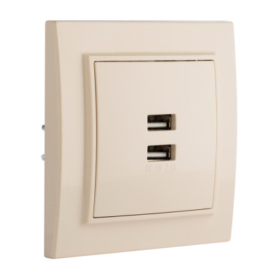 Фотография Минск Розетка USB 2-местная СП 2,1А  бежевая  EKF, артикул ERR-2USB-200