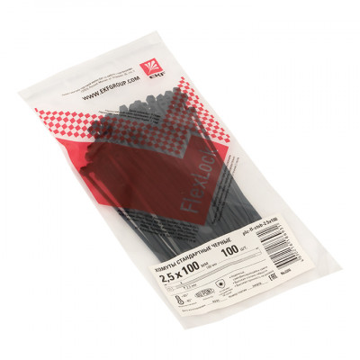 Фотография Хомут P6.6 стандартный (ч), 2.5x100 (100шт) FlexLock PROxima, артикул plc-fl-ctsb-2.5x100