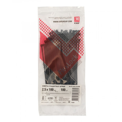 Фотография Хомут P6.6 стандартный (ч), 2.5x100 (100шт) FlexLock PROxima, артикул plc-fl-ctsb-2.5x100