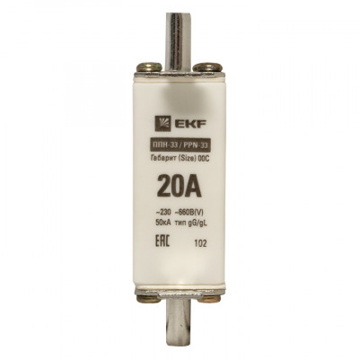 Фотография Плавкая вставка ППН-33 100/ 20А габарит 00С EKF PROxima, артикул fus-33/100/20