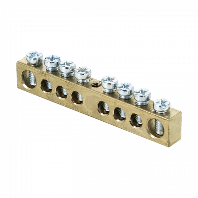 Фотография Шина PEN ноль-земля (6x9мм) 8 отверстий латунь крепеж по центру EKF PROxima, артикул sn0-63-08