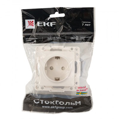 Фотография Стокгольм Механизм Розетки 1-местной с/з 16А белый с защ. штор. EKF PROxima, артикул EYR16-028-10