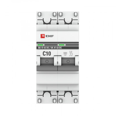 Фотография Автоматический выключатель 2P 10А (C) 6кА ВА 47-63 DC EKF PROxima, артикул mcb4763-DC-2-10C-pro