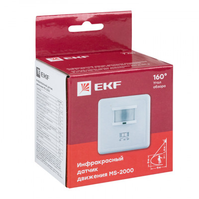 Фотография ИК датчик движения встраив. 500Вт 160гр. до 9м IP20 MS-2000 EKF PROxima, артикул dd-ms-2000