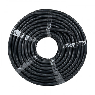 Фотография Труба гофрированная негорючая безгалогеновая FRHF с протяжкой d20 мм (100 м) черная EKF-Plast, артикул FRHF-20