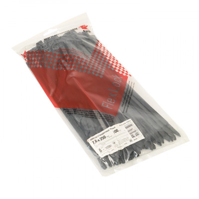 Фотография Хомут P6.6 стандартный (ч), 7.6x250 (100шт) FlexLock PROxima, артикул plc-fl-ctsb-7.6x250