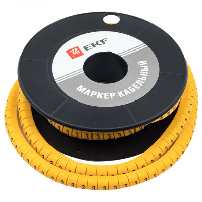 Фотография Маркер кабельный 4,0 мм2 3 (500 шт.) (ЕС-2) EKF PROxima, артикул plc-KM-4-3