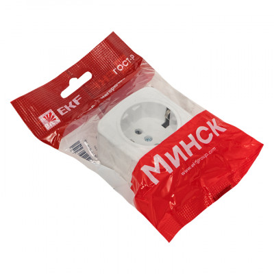 Фотография Минск Розетка 1-местная ОП 16А с заземлением белая  EKF Basic, артикул EGR16-028-10