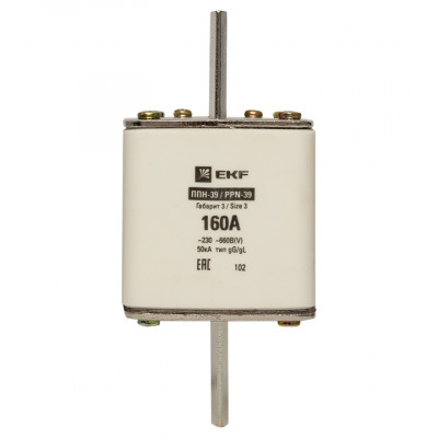 Фотография Плавкая вставка ППН-39 630/160А габарит 3 EKF PROxima, артикул fus-39/630/160