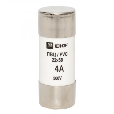 Фотография Плавкая вставка цилиндрическая ПВЦ (22х58)   4А EKF PROxima, артикул pvc-22x58-4