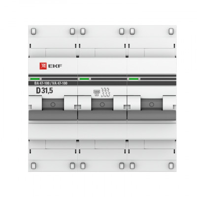 Фотография Автоматический выключатель 3P  31,5А (D) 10kA ВА 47-100 EKF PROxima, артикул mcb47100-3-31.5D-pro