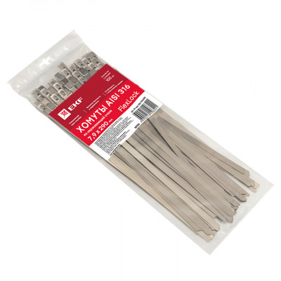 Фотография Хомут AISI 316 из нержавеющей стали, 7.9x290 (100 шт.) FlexLock PROxima, артикул plc-fl-tss-316-7.9x290