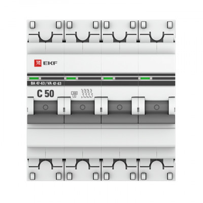 Фотография Автоматический выключатель 4P 50А (C) 4,5kA ВА 47-63 EKF PROxima, артикул mcb4763-4-50C-pro