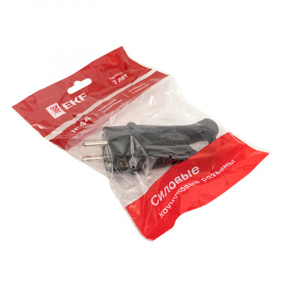 Фотография Вилка угловая каучуковая с кольцом 230В 2P+PE 16A IP44 EKF, артикул RPS-017-16-230-44