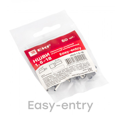 Фотография Наконечник штыревой втулочный  НШвИ 1,5-18 (50шт.) EKF, артикул nhvi-1.5-18