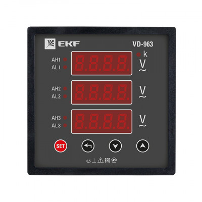 Фотография VD-963 Вольтметр цифровой на панель (96х96) трехфазный EKF PROxima, артикул vd-963