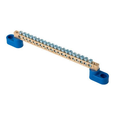 Фотография Шина 0 N (6x9мм) 20 отв. латунь 2 синих угловых изолятора розн. стикер EKF, артикул sn0-2-63-20-r