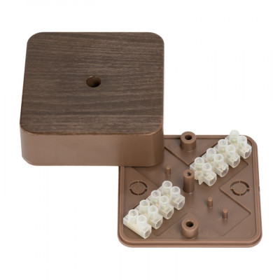 Фотография Коробка разветвительная КМР-030-030кг (75х75х26) с клеммником тёмное дерево EKF PROxima, артикул plc-kmr-030-030kg-t