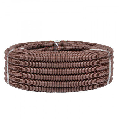 Фотография Труба гофрированная ПВХ с протяжкой d20 мм (25 м) темное дерево EKF-Plast, артикул tg-z-20d