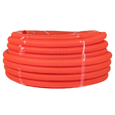 Фотография Труба гофрированная ПНД с протяжкой d32 мм (50 м) оранжевая EKF-Plast, артикул tpnd-32-o