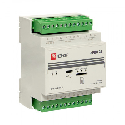 Фотография Контроллер базовый ePRO 24 удаленного управления 6вх\4вых 230В GSM EKF PROxima, артикул ePRO-6-4-230-G