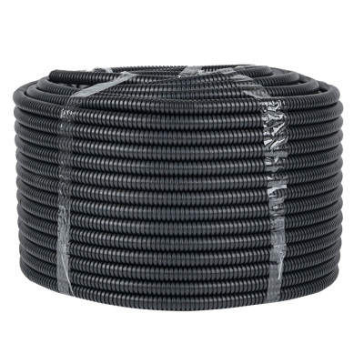 Фотография Труба гофрированная негорючая безгалогеновая FRHF с протяжкой d16 мм (100 м) черная EKF-Plast, артикул FRHF-16