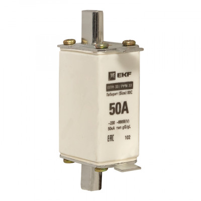Фотография Плавкая вставка ППН-33 100/ 50А габарит 00С EKF PROxima, артикул fus-33/100/50