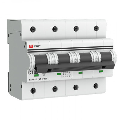 Фотография Автоматический выключатель 4P 100А (C) 15кА ВА 47-125 EKF PROxima, артикул mcb47125-4-100C